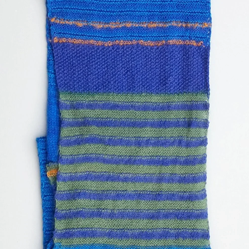 Hand Knit Striped Infinity Scarf, Cobalt Blue/Olive Multi